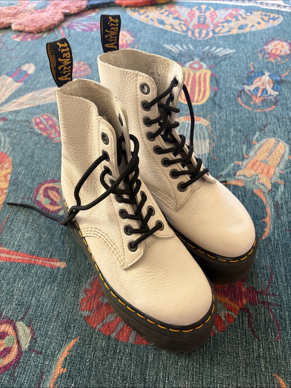 Dr. Martens Pascal Max White Platform Lace-Up Boots with Black Laces 6